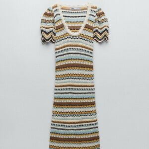 Zara Multicolor Striped Knit Midi Dress